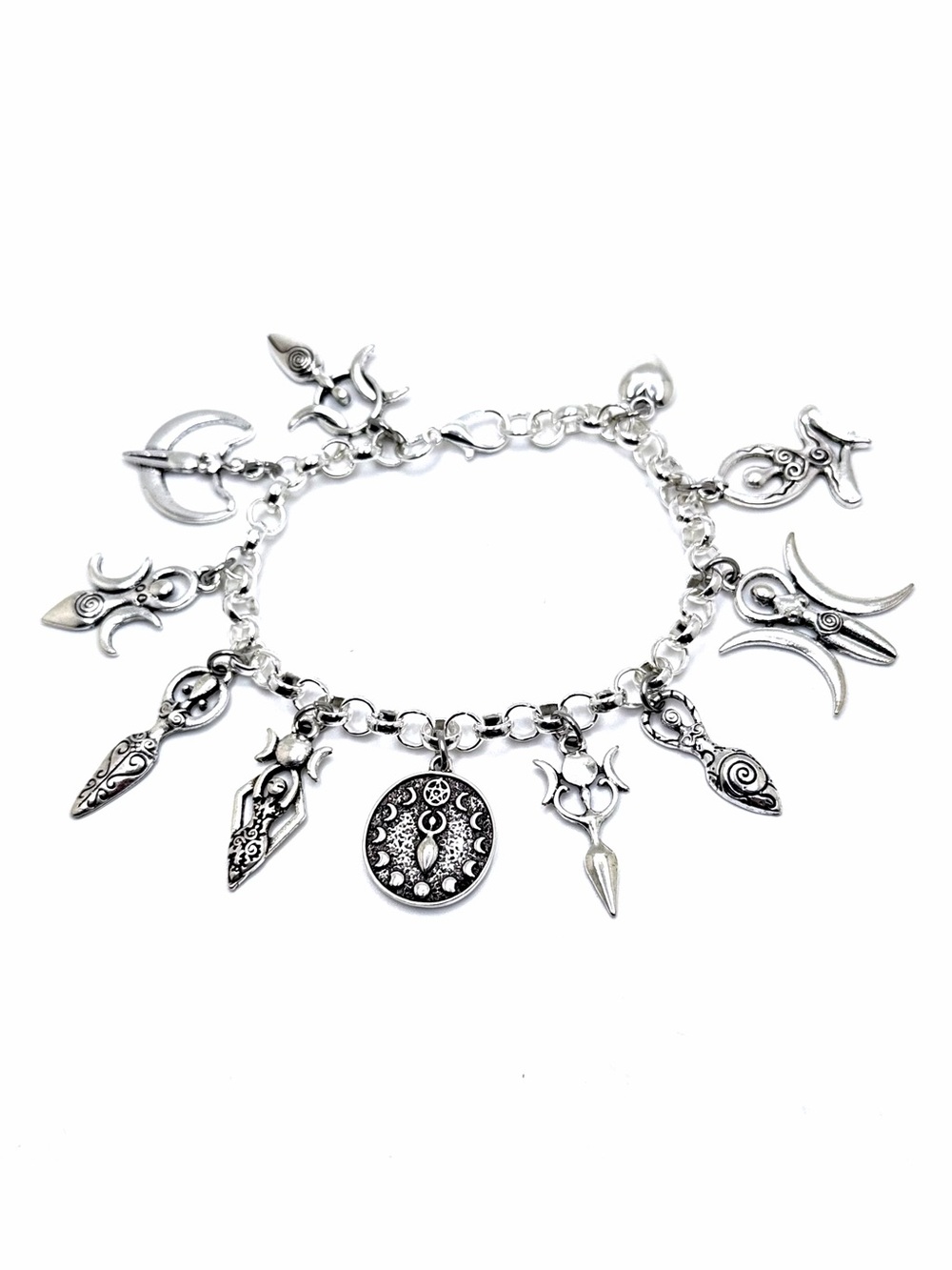 Triple Crescent Moon Goddess Charm Bracelet Pagan Wiccan Yoga Witch